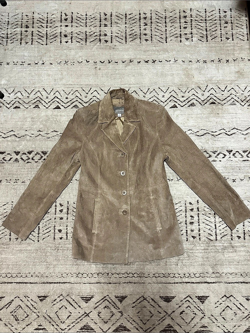 Croft & Barrow Y2K Beige Genuine Suede Leather Button Front Blazer Coat Small